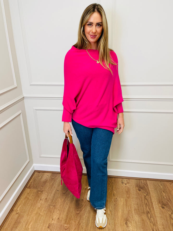 "BELLA" Asymmetric Jumper-Cerise Pink