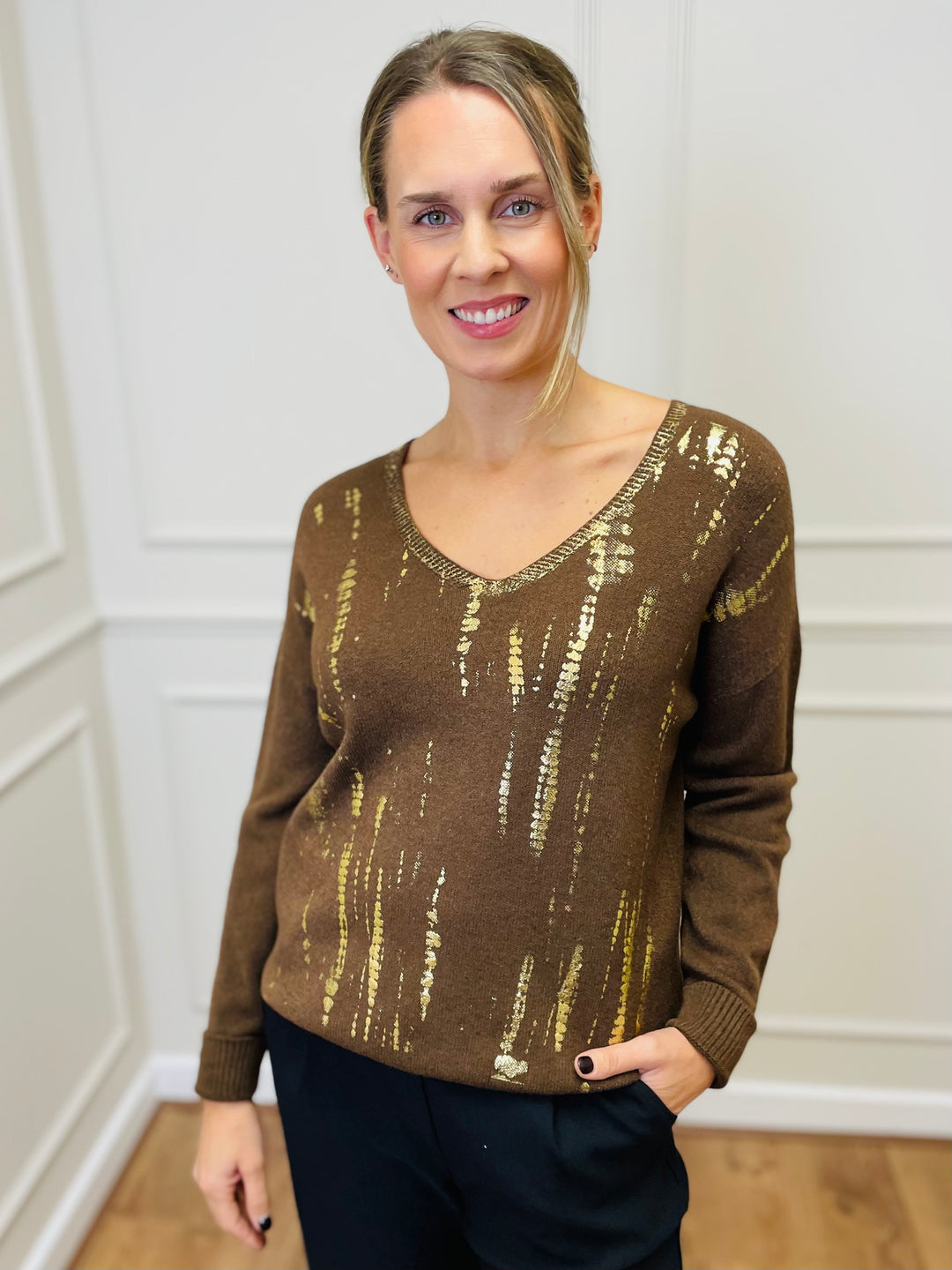 "ZOLA” Metallic Jumper-Brown & Gold