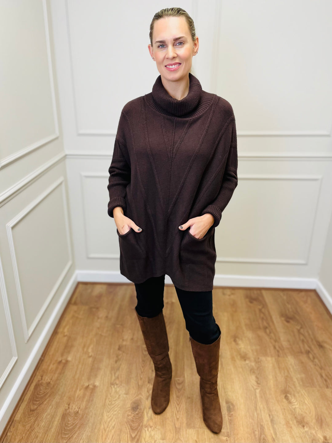 "GRACE" Knitted Jumper-Brown