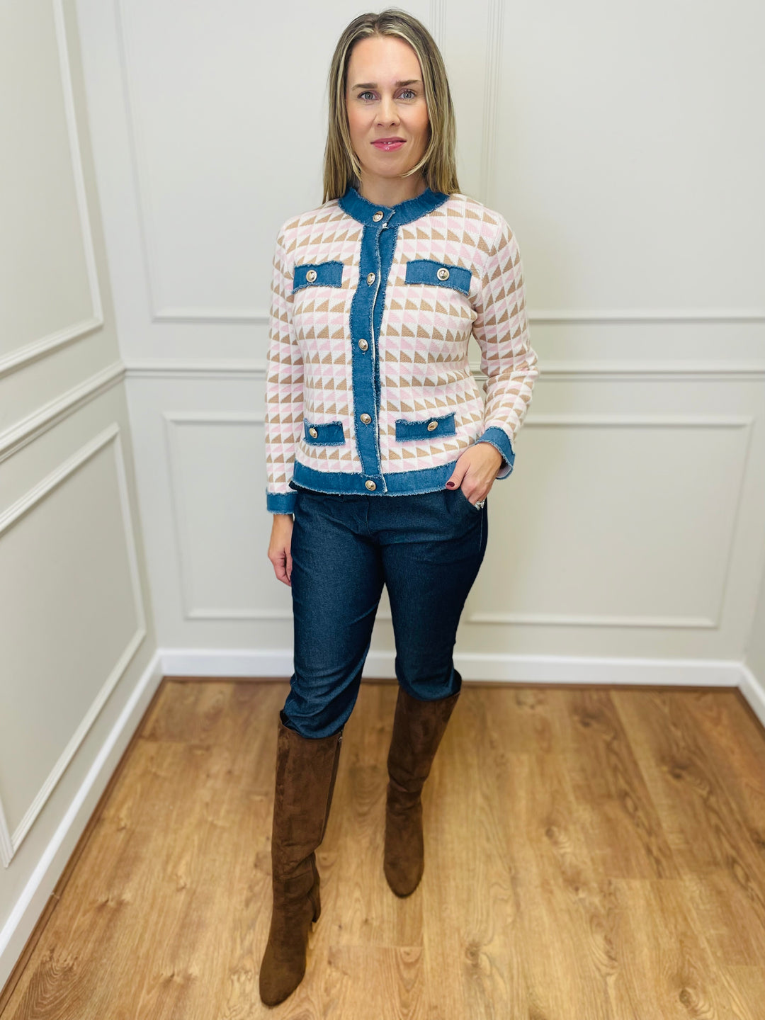 "COCO" Contrast Trim Jacket-Multicolour & Dark Denim