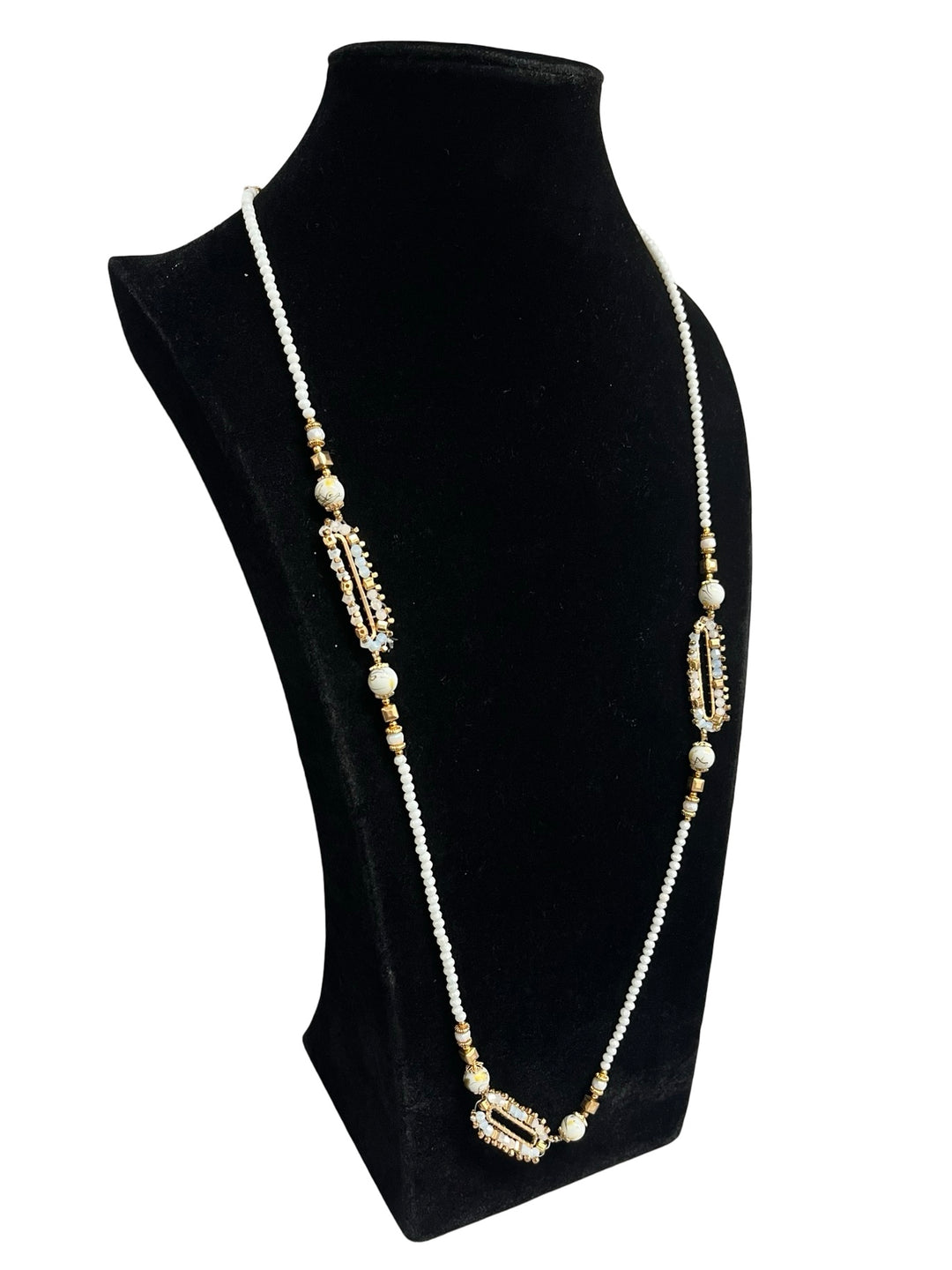 White & Gold Long Statement Necklace