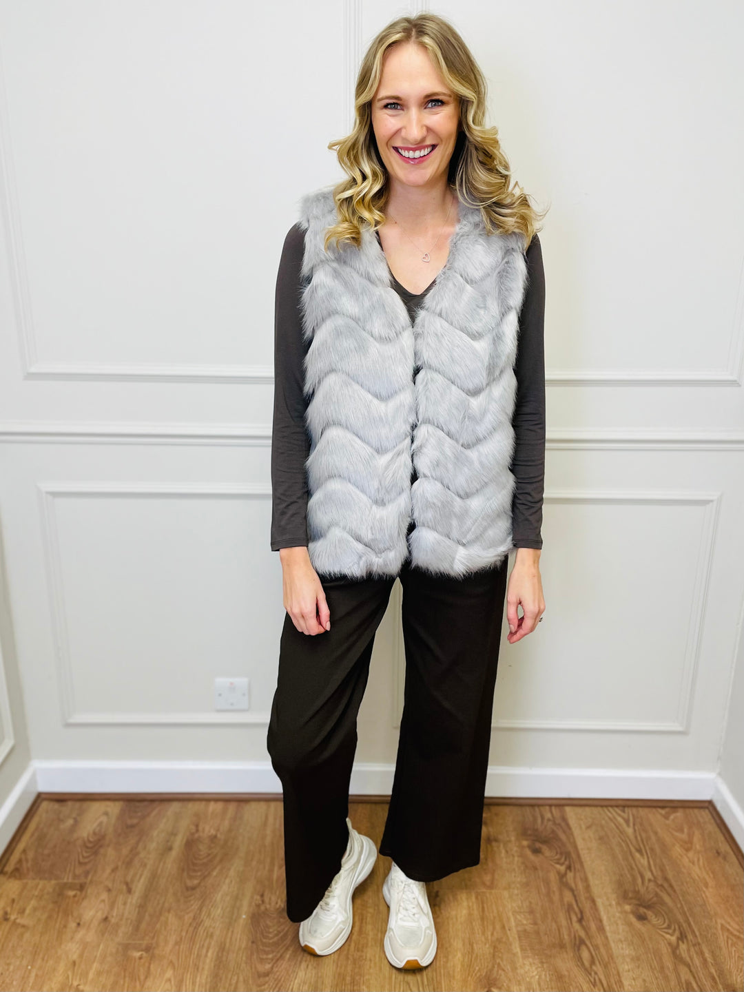 "CLARISSA" Faux Fur Waistcoat-Grey