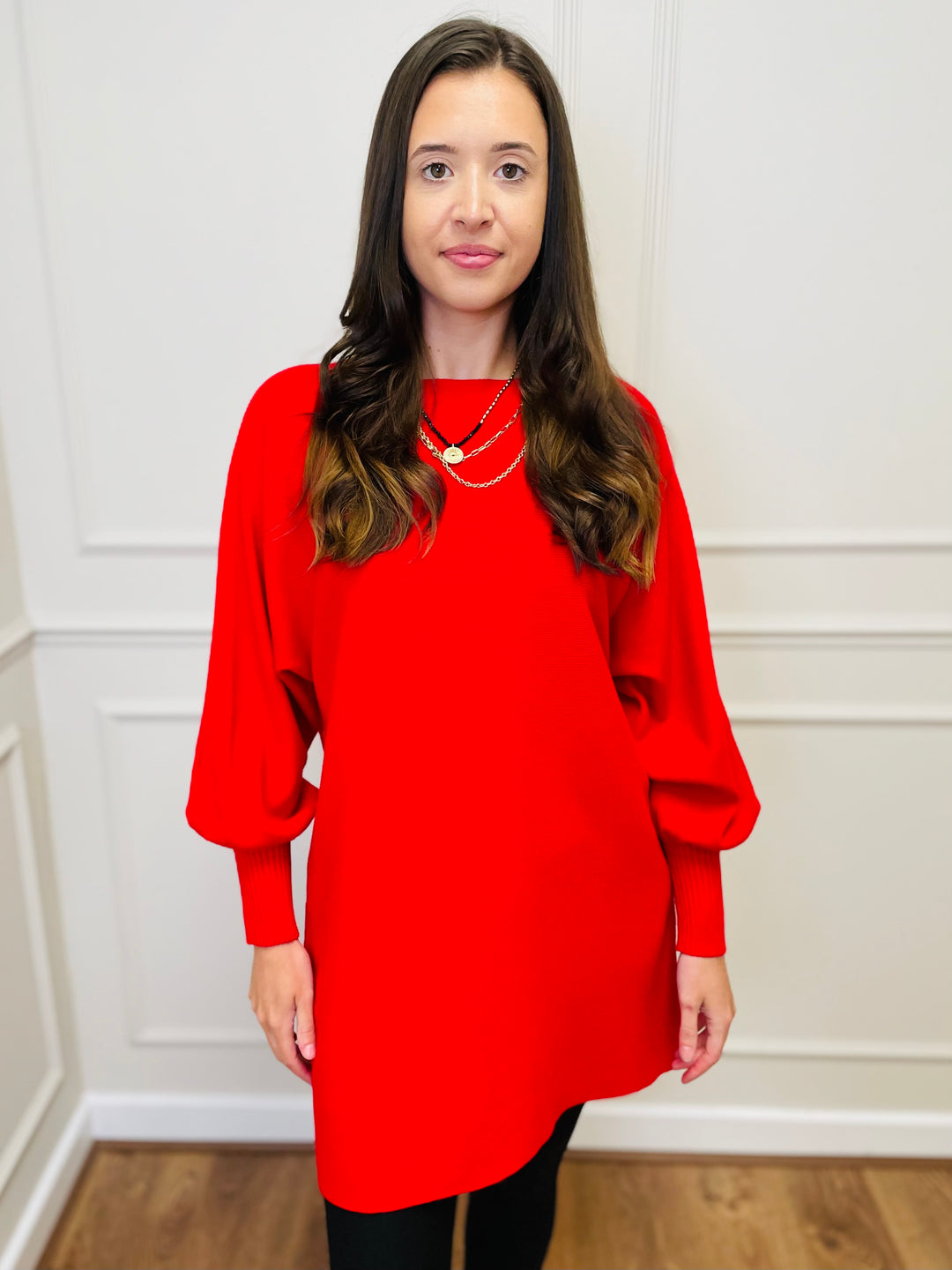 "EVELYN" Button Back Dress-Red