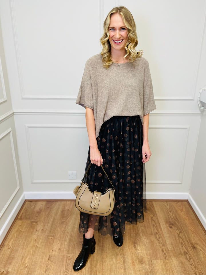 "ALICE” Short Sleeve Fine Knit-Mocha