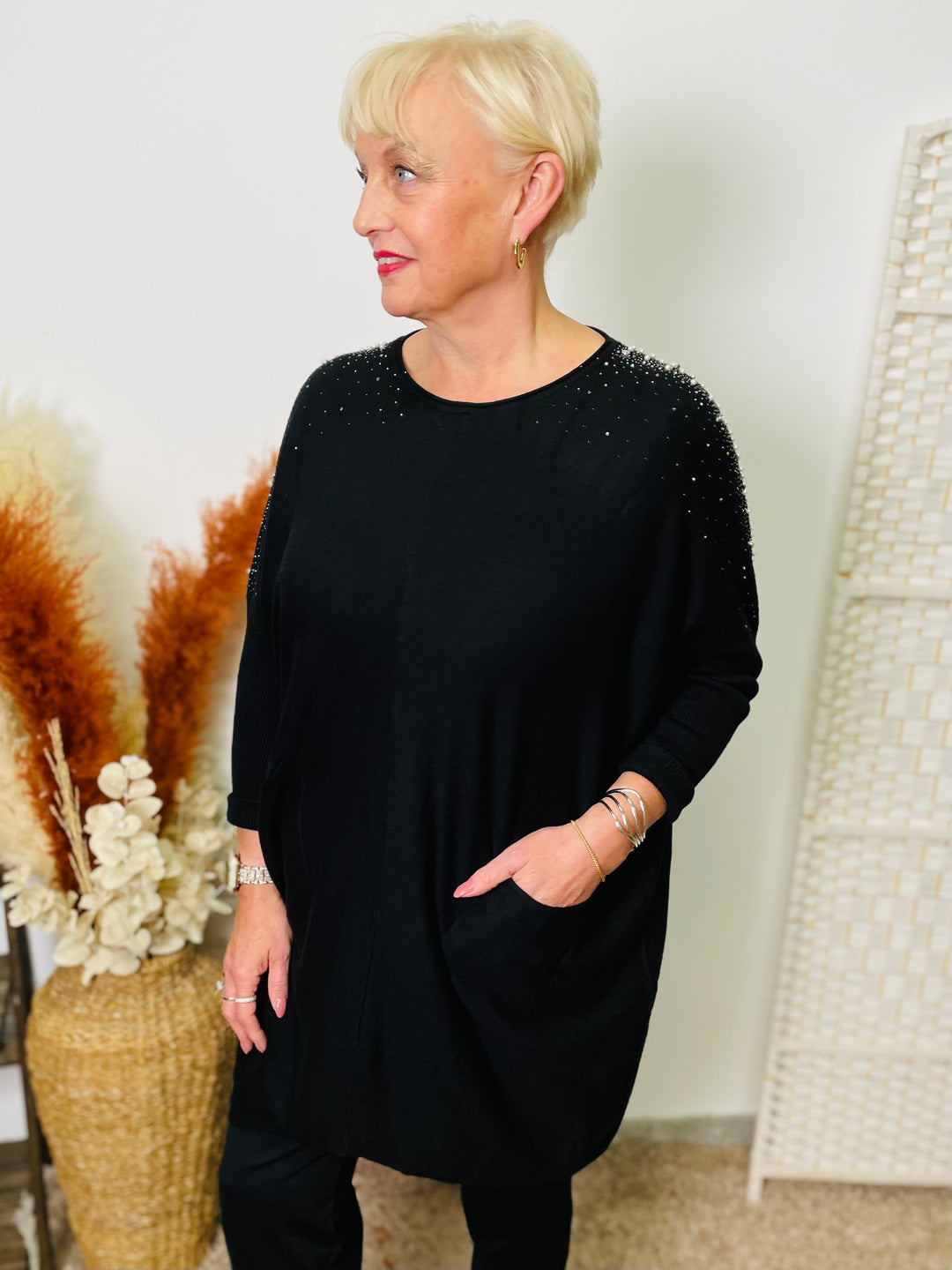 "CHRISTINA" Pearl Jumper-Black