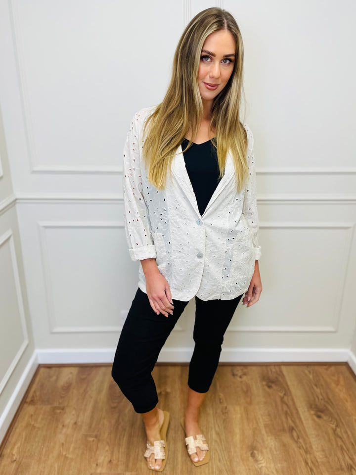 "BETHANY" Broderie Blazer-Cream