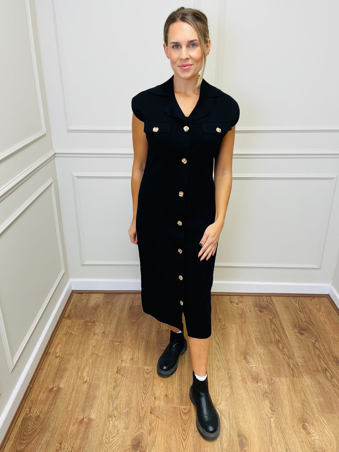 "CRYSTAL" Sleeveless Dress-Black