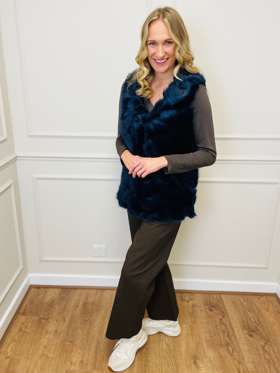 "CLARISSA" Faux Fur Waistcoat-Navy