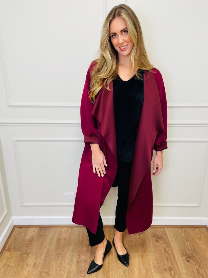 "ELAINE” Waterfall Jacket-Burgundy