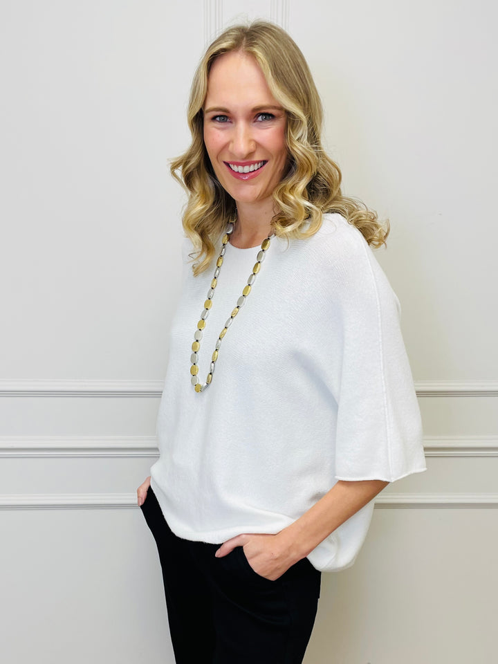 "ALICE” Short Sleeve Fine Knit-White