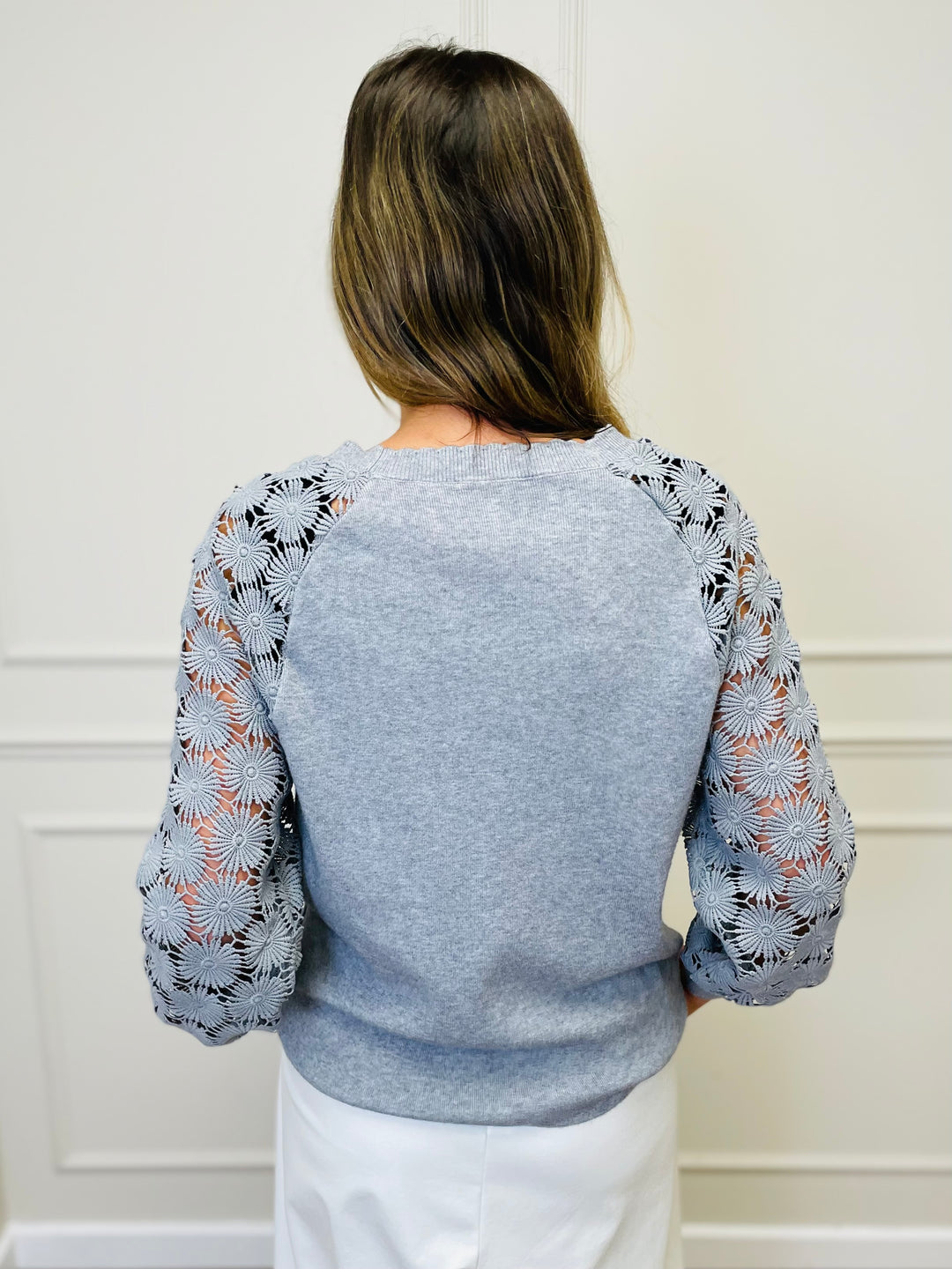 "WINNIE" Lace Sleeve Jumper-Grey