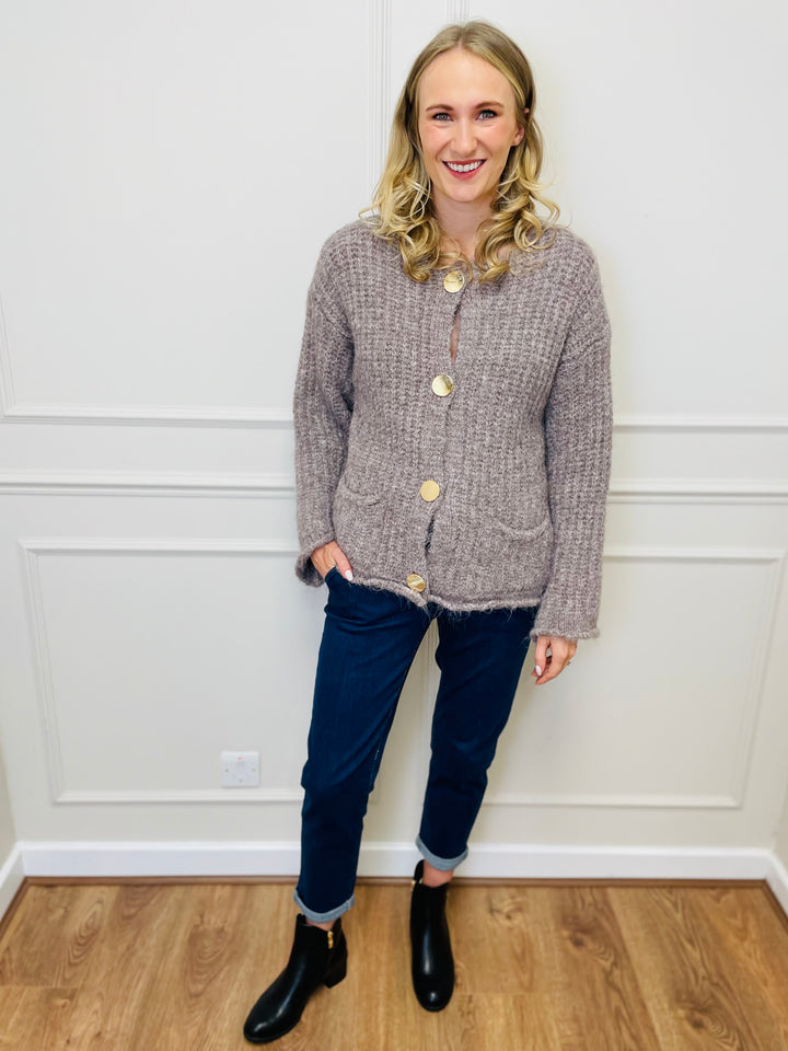 "KEILY” Chunky Knit Cardigan-Mocha