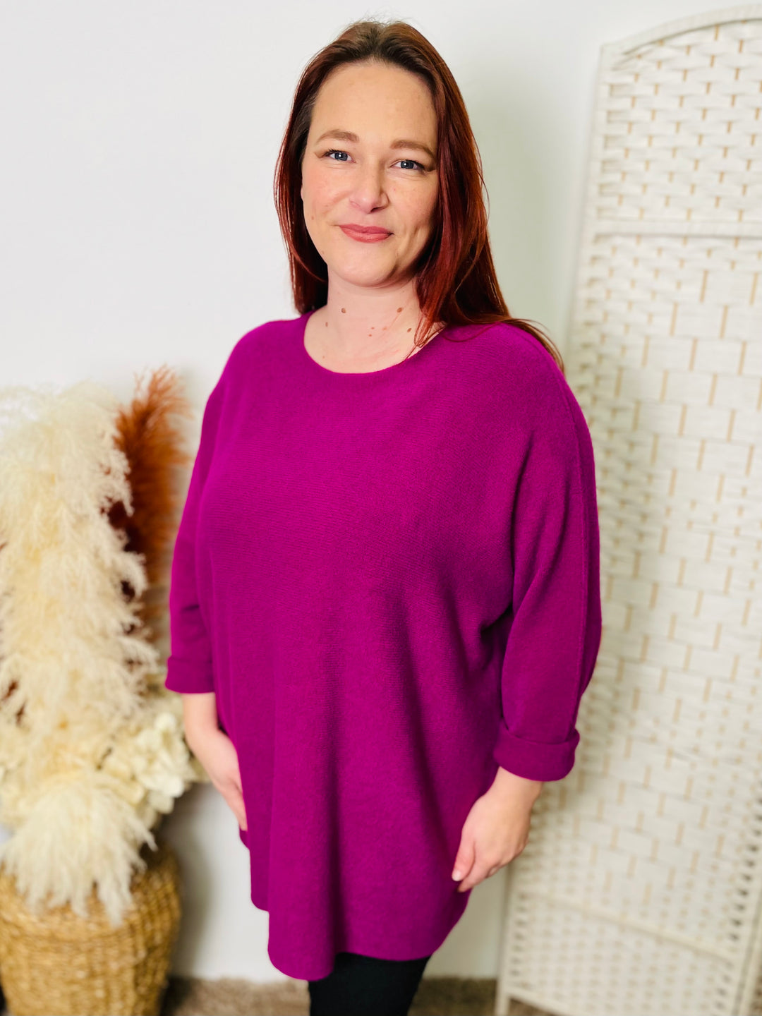 "PIPPER" Round Neck Jumper-Magenta