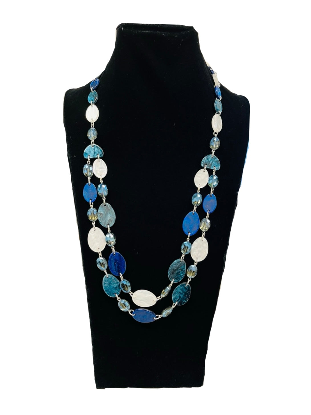 Blue & Silver Long Statement Necklace