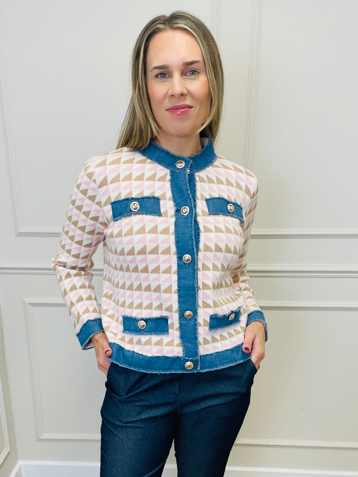 "COCO" Contrast Trim Jacket-Multicolour & Dark Denim