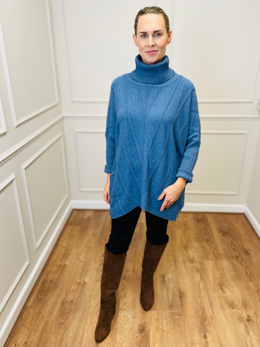 "GRACE" Knitted Jumper-Denim