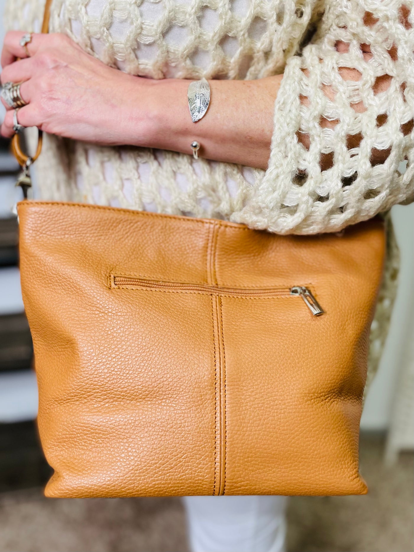 "RILEY" Leather Handbag-Tan