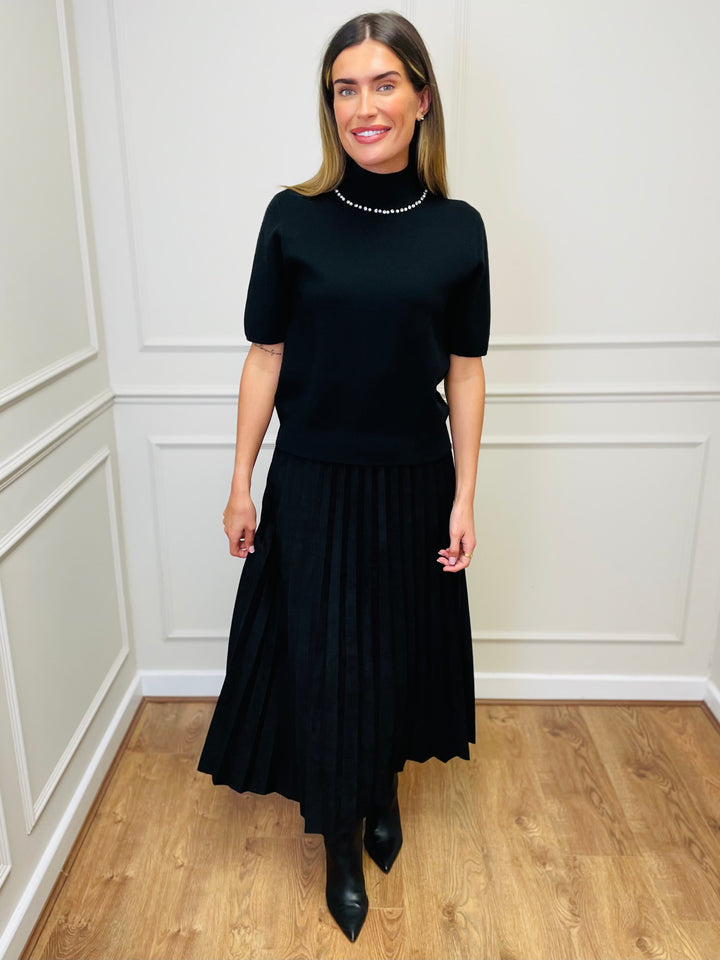 "PEARL” Short Sleeve Fine Knit-Black