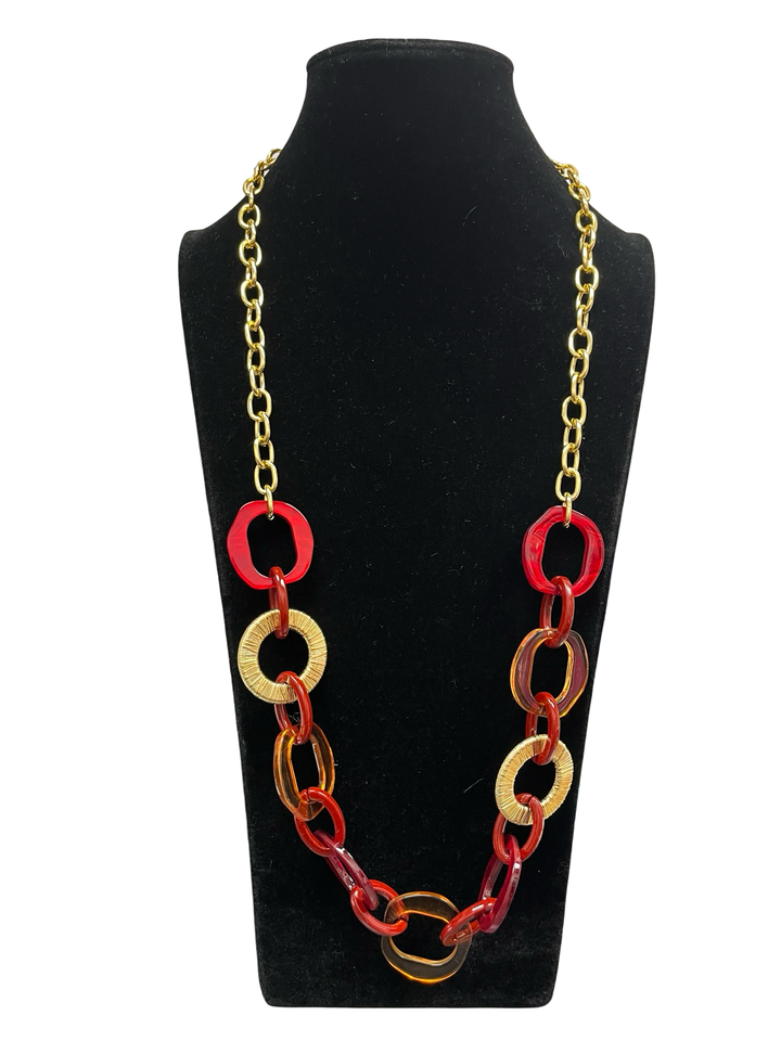 Red & Gold Long Statement Necklace