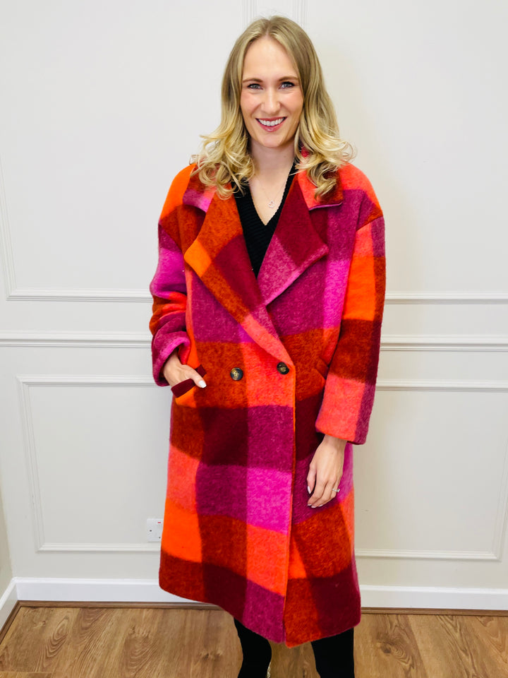 "LILLIAN" Longline Coat-Pink & Orange
