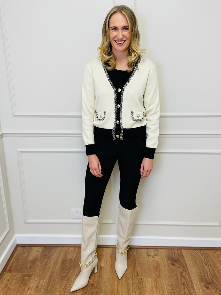 "ELENA" Two Tone Cardigan-Cream & Black