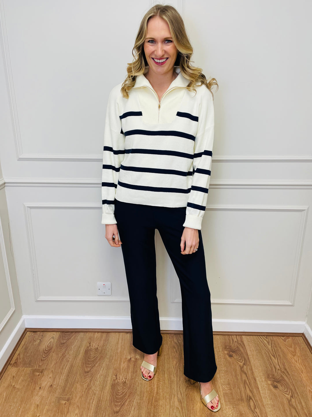 "PARIS" Bootcut Trousers-Navy