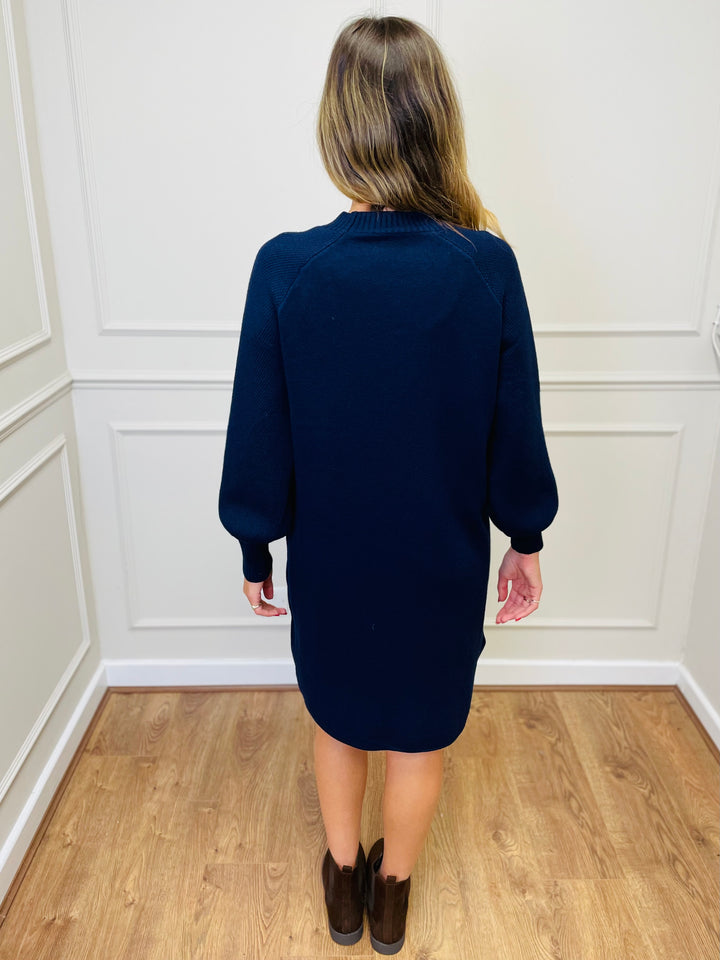 "TAYLOR" Pocket Knit Midi Dress-Navy