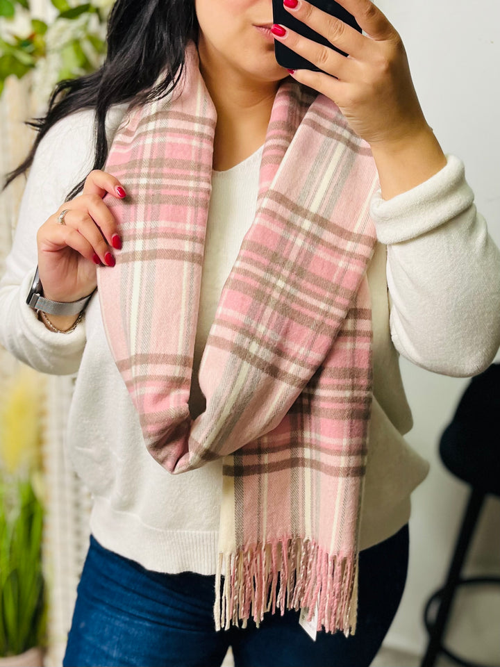 No.17 Check Print Scarf-Pink & Cream