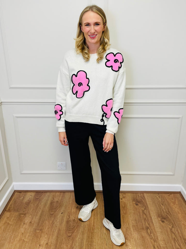 "FLORA" Embroidered Floral Jumper-White