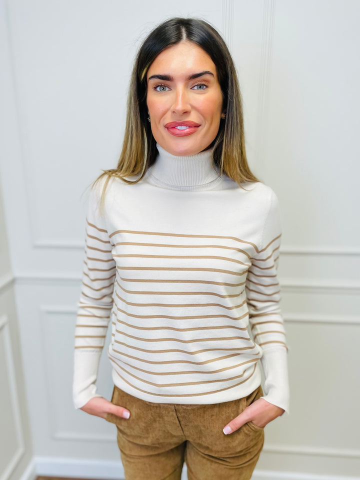 "GRACE" Stripe Print Jumper-White & Tan