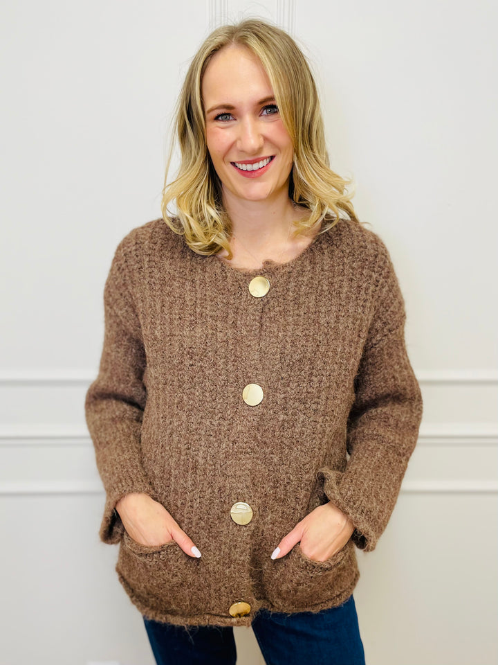 "KEILY” Chunky Knit Cardigan-Tan