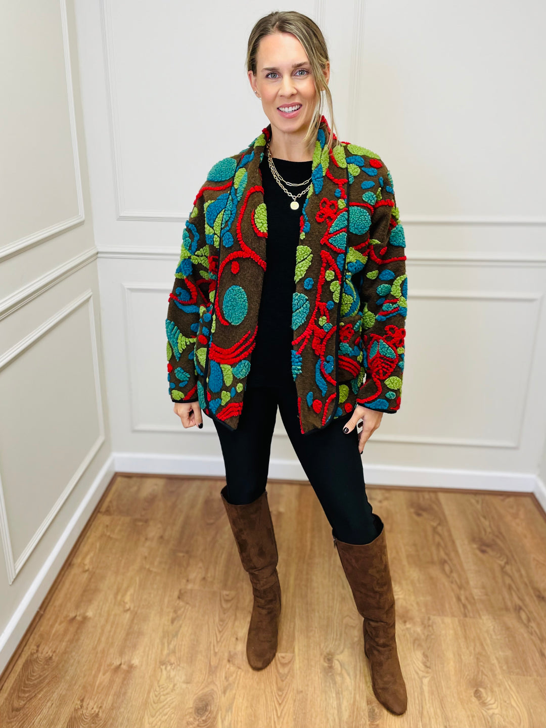 "NANCY" Textured Coat-Multicolour