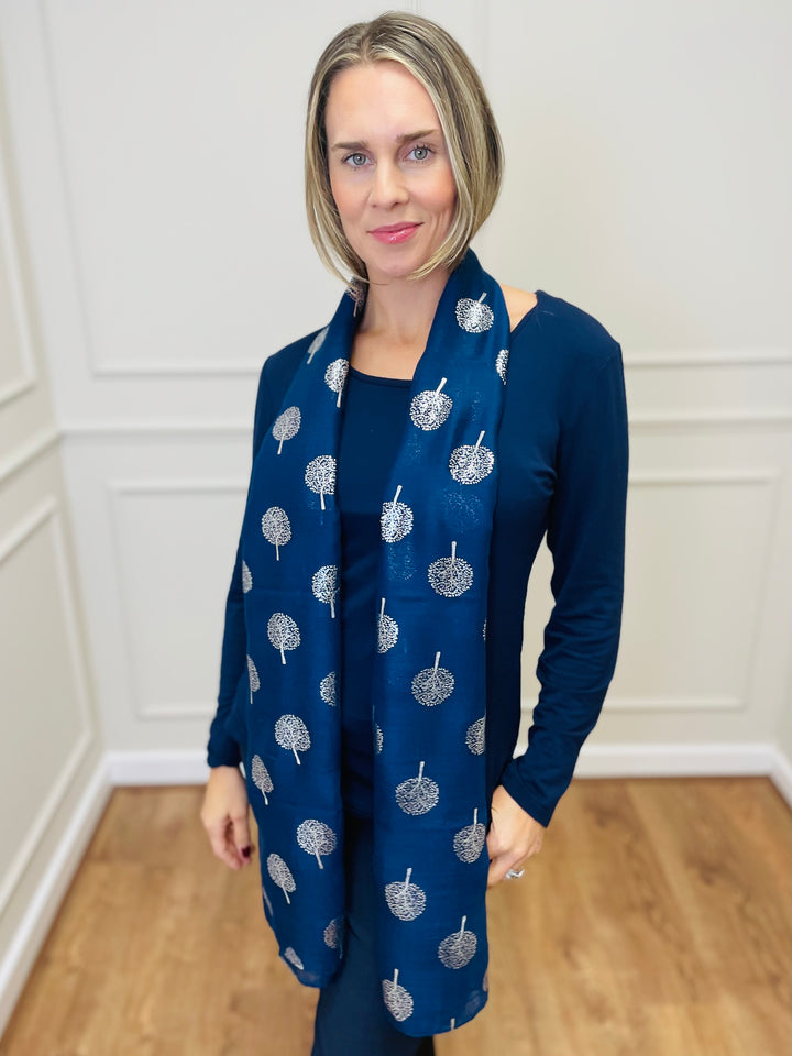 No.120 Tree Print Scarf-Navy & Grey