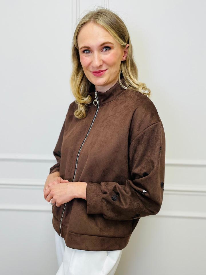 "ELISA" Embroidered Jacket-Brown