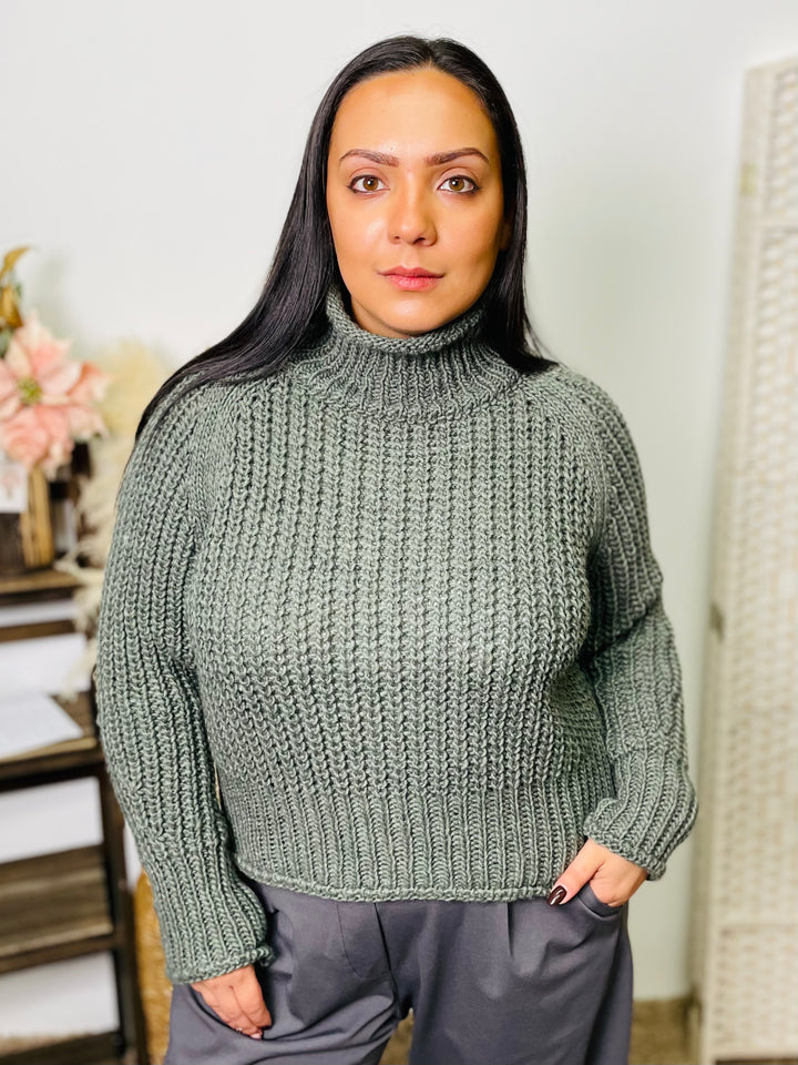 "ANGELA" Polo Neck Jumper-Green