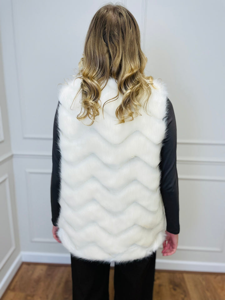 "CLARISSA" Faux Fur Waistcoat-Cream