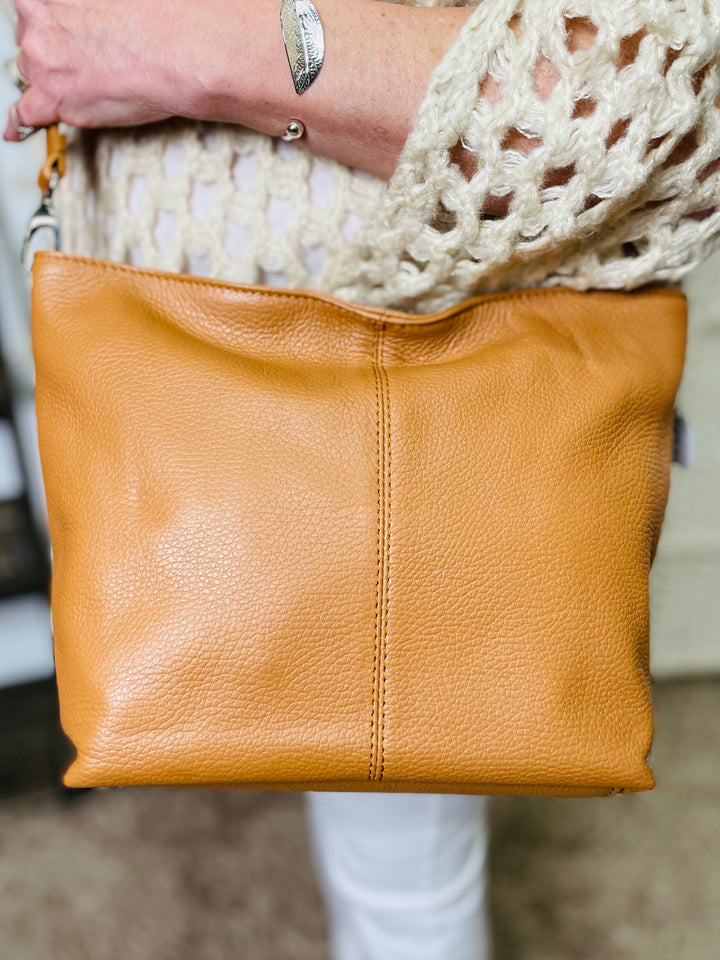 "RILEY" Leather Handbag-Tan