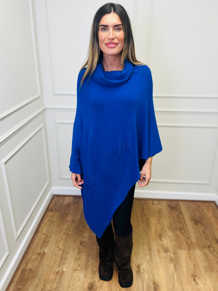 "STARR" Asymmetric Poncho-Royal Blue
