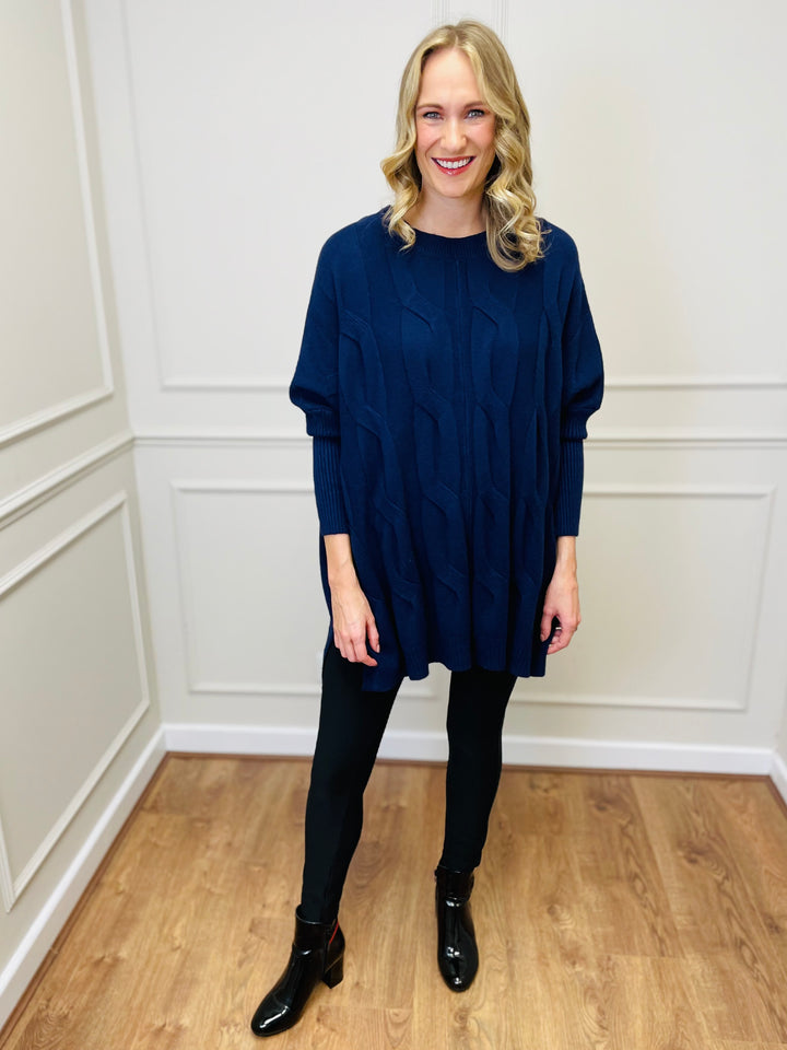 "LYDIA" Cable Knit Jumper-Navy