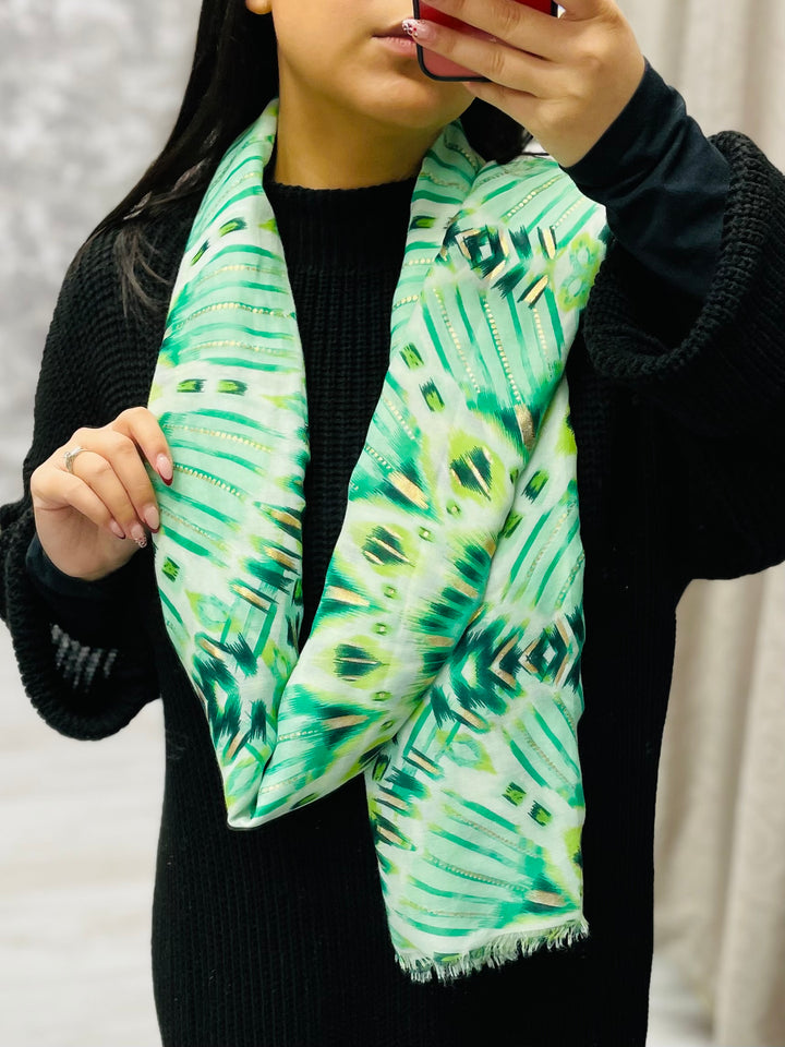 No.78 Artistic Print Scarf-Green