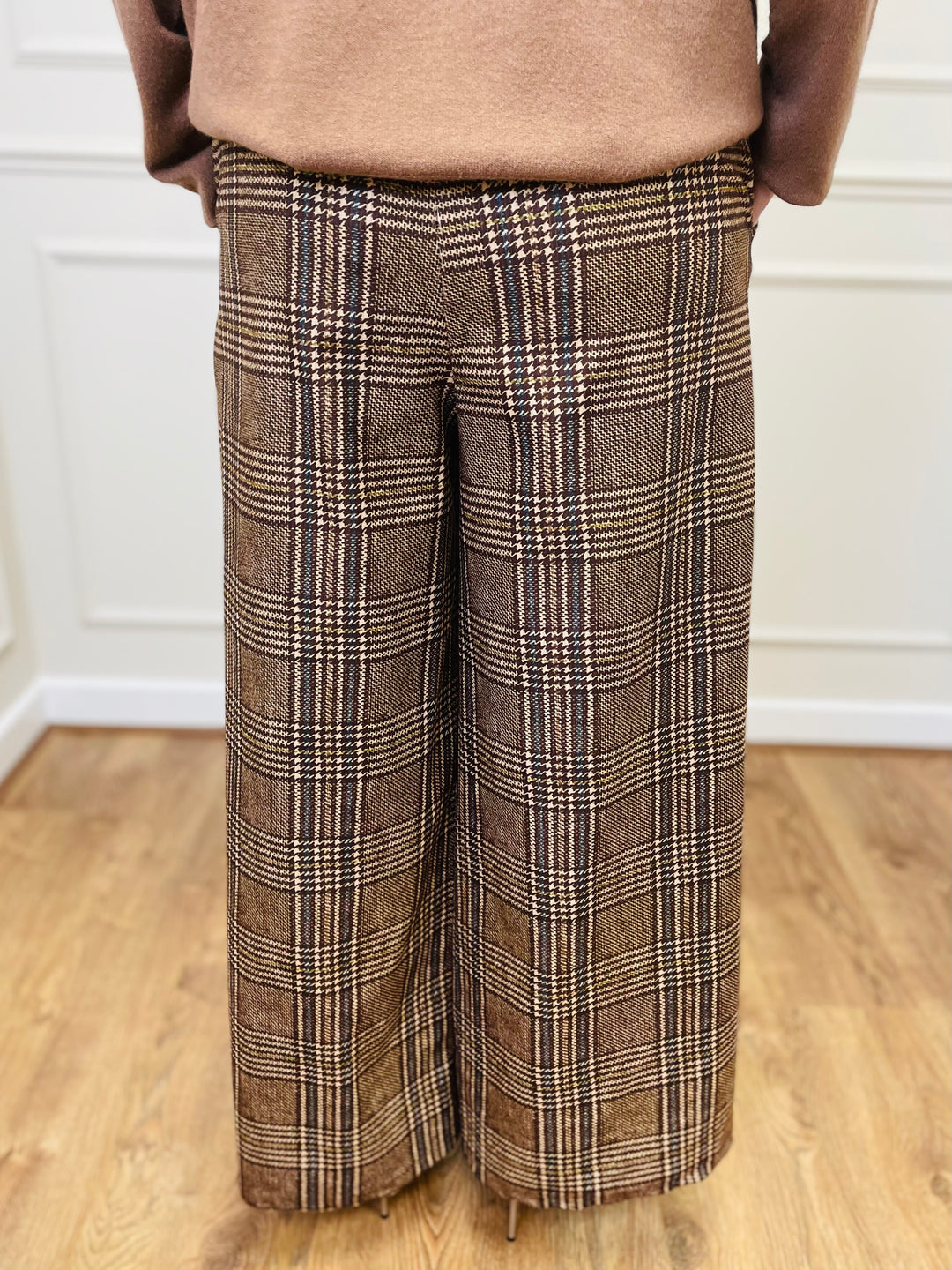 "ALANI" Check Print Trouser-Brown/Cream & Navy