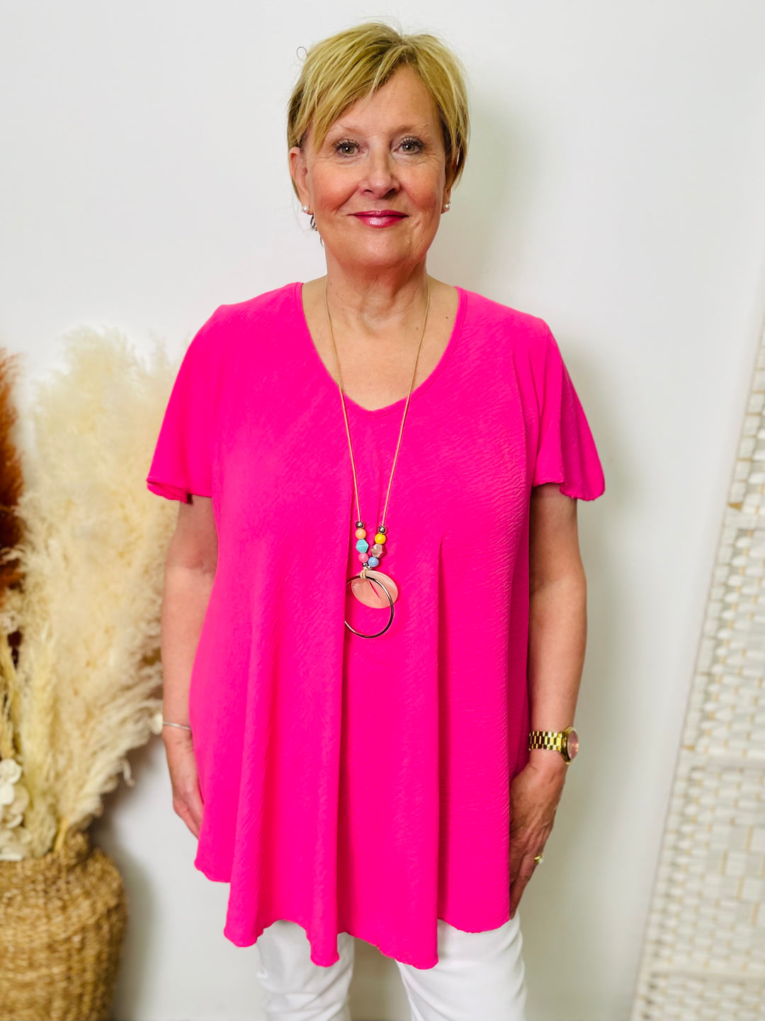 "DANIELA" Top With FREE Necklace-Cerise Pink