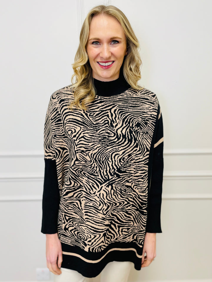 "KIKI" Animal Print Jumper-Black & Tan