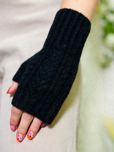 Knitted Fingerless Gloves-Black
