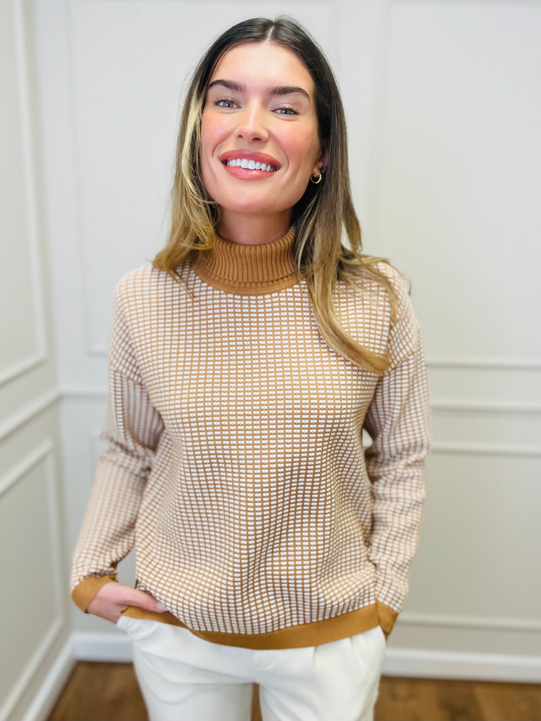 "CELINE" Geometric Print Jumper-Tan & White