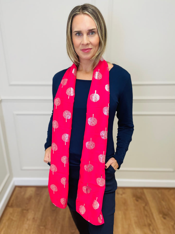 No.120 Tree Print Scarf-Pink & Grey