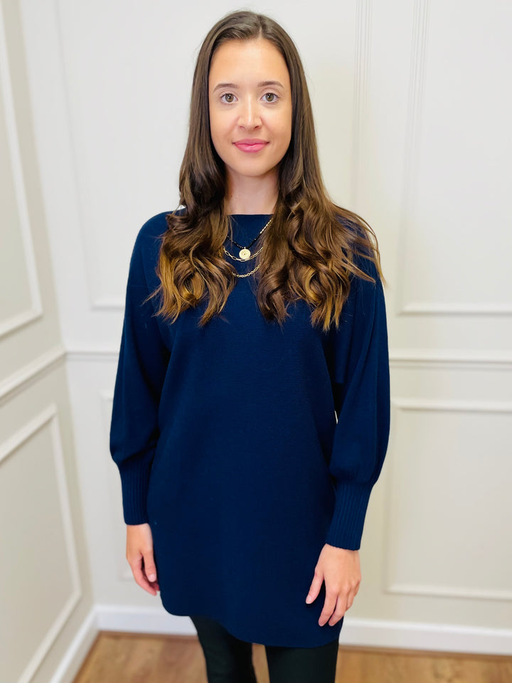 "EVELYN" Button Back Dress-Navy