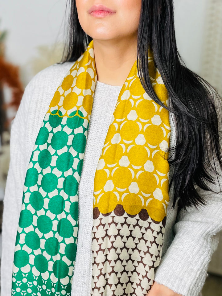 No.67 Artistic Print Scarf-Green & Yellow