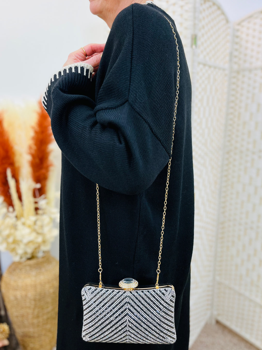 Black and gold evening bag on sale