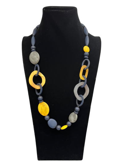 Navy/Grey & Yellow Long Statement Necklace